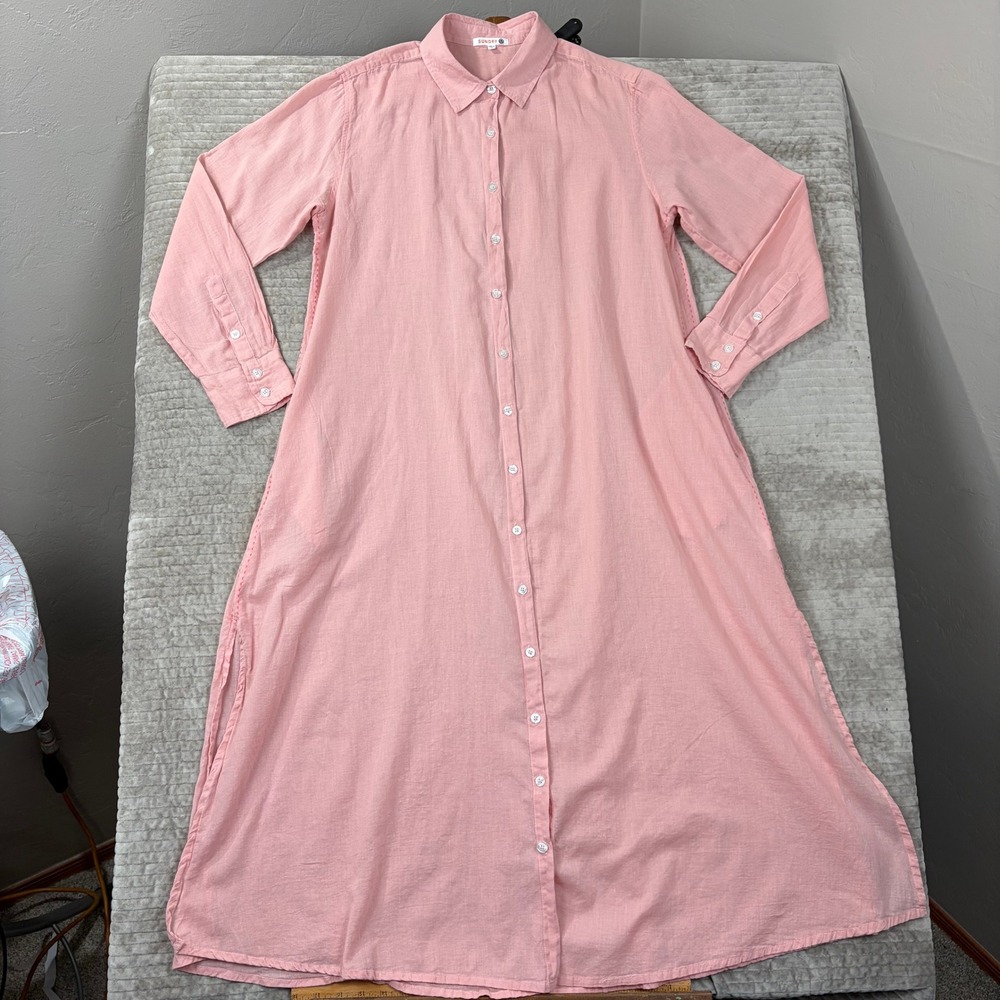 Sundry Pink Cotton Button Down Maxi Shirt Dress Long Sleeve‎ Size 2